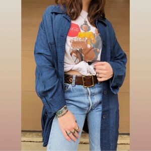 VTG Jones & Co. Blue Denim Wash Linen Button Down Shirt Jacket (Shacket)